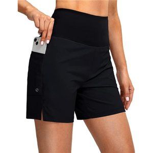 Women's 5" High Waisted Swim Board Shorts with Phone Pockets UPF 50+